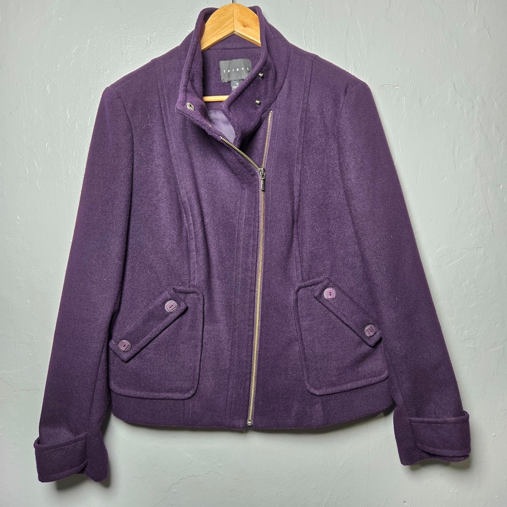 Tribal Asymmetric Zip Moto Jacket Purple Dark Academia 82740-519 Size 10